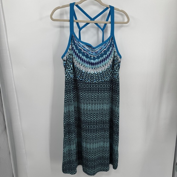 Prana Dresses & Skirts - prAna Dress Womens XL Blue Black Geometric Strappy Built in‎ Bra Active Stretch